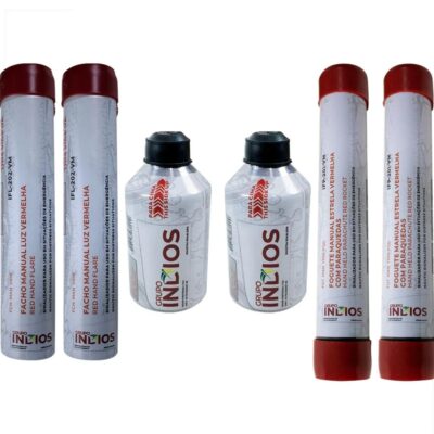 Kit sinalizadores pirotécnicos Indios - 2 Fachos, 2 paraquedas, 2 Fumigenos - Homologado